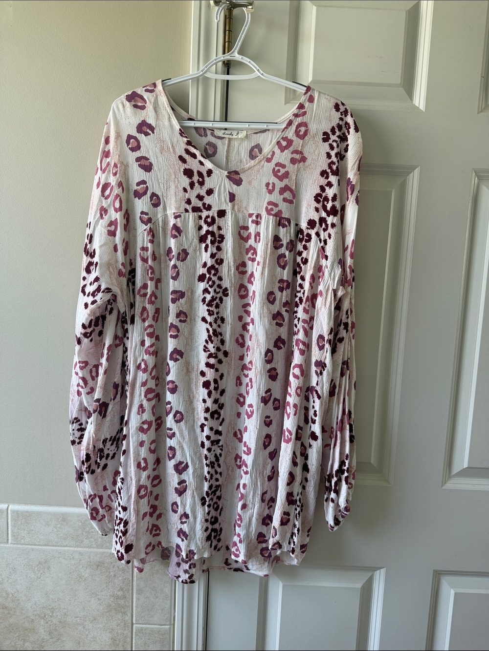 Light Pink Leopard-Print Long Sleeve Swim Coverup Tunic